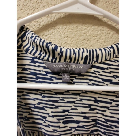 Waverly Grey Blue And White Printed Long Sleeve Collared Maxi Dress Size 6 - Picture 3 of 6